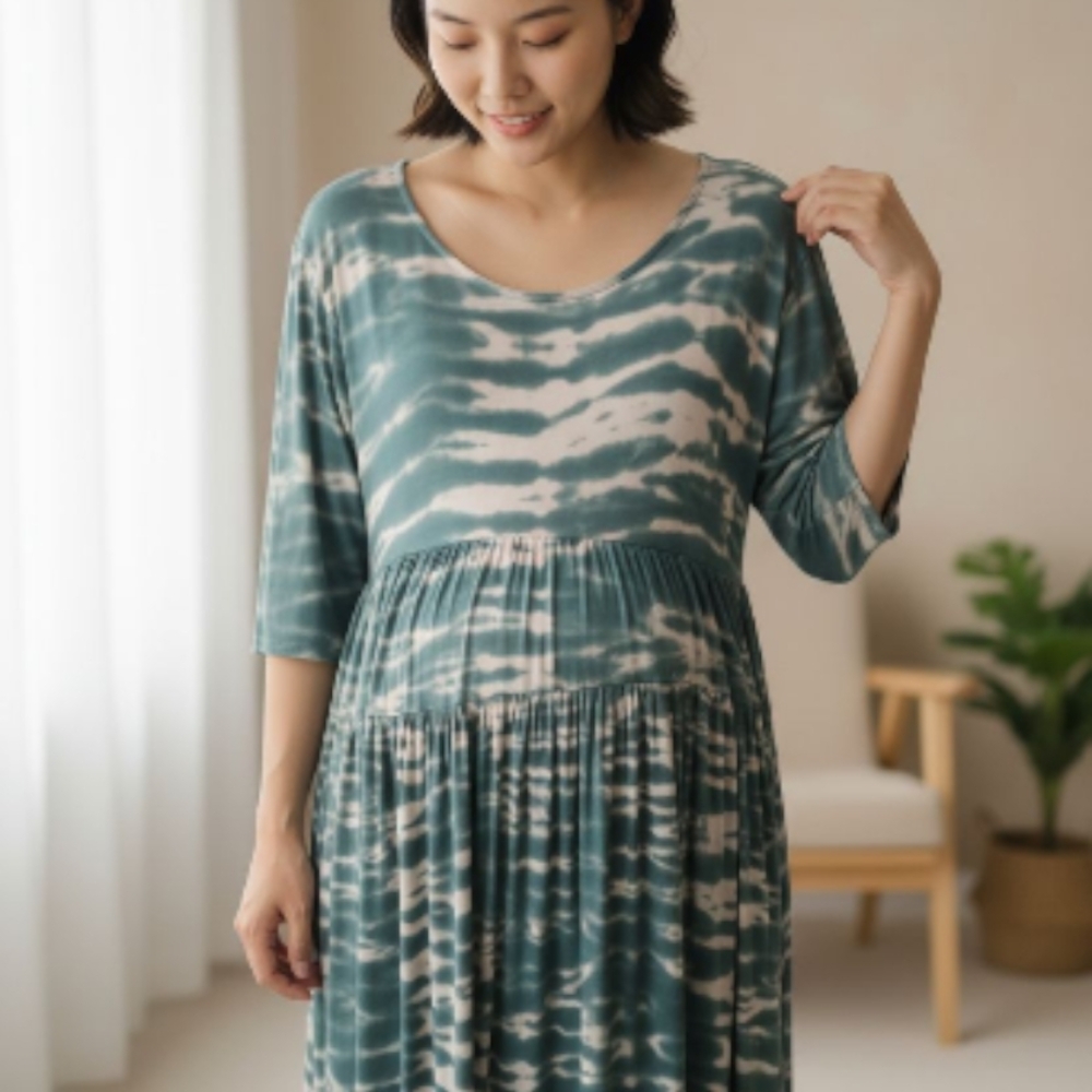 Terra & Sky Asymmetrical Dress in Green and White